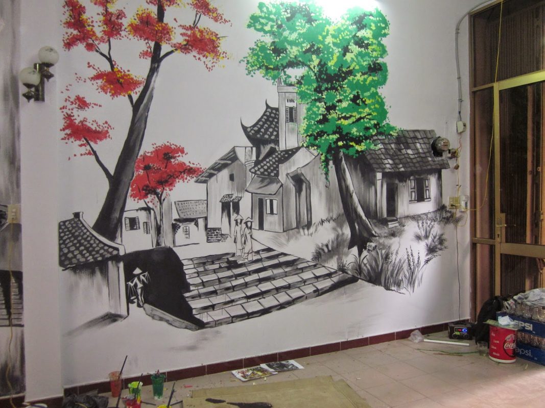 Vẽ tranh tường phòng ngủ đẹp 250k/m2 - sanvuontieucanh
